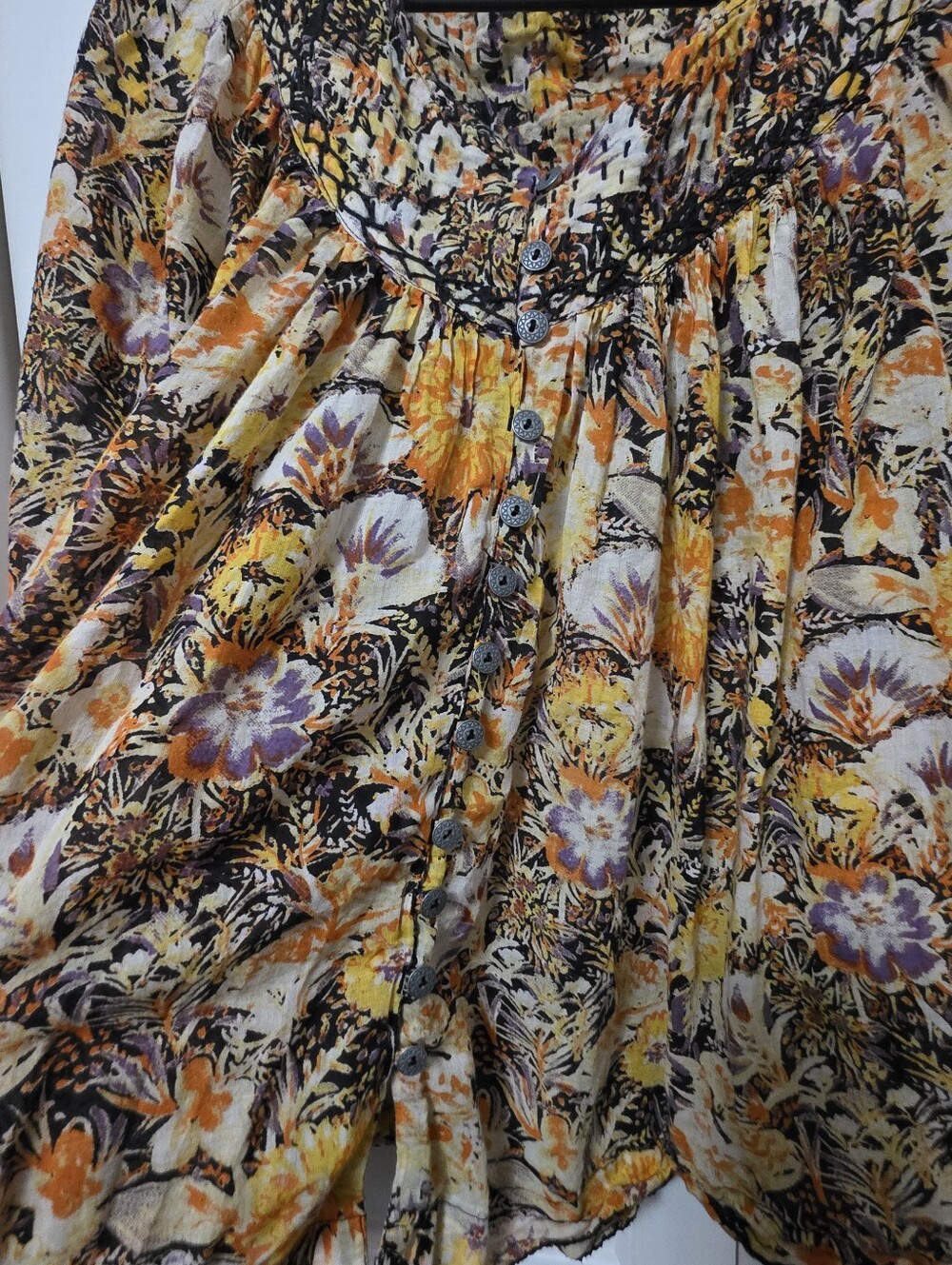 Free People We The Free Cool Meadow Printed Boho floral Top small Oversized - Picture 6 of 10
